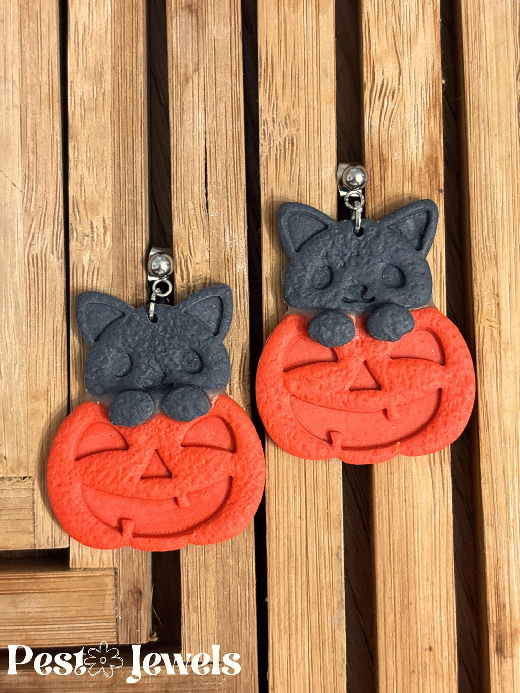 Hecate - Boucle d'oreilles citrouille et chat