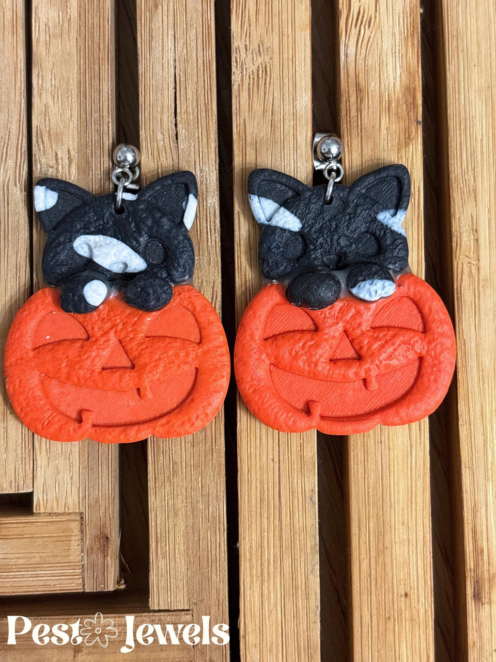 Hecate - Boucle d'oreilles citrouille et chat