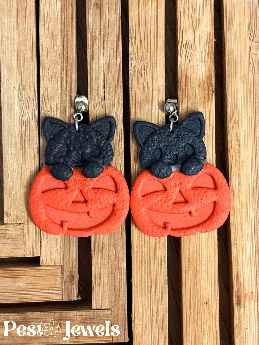 Hecate - Boucle d'oreilles citrouille et chat